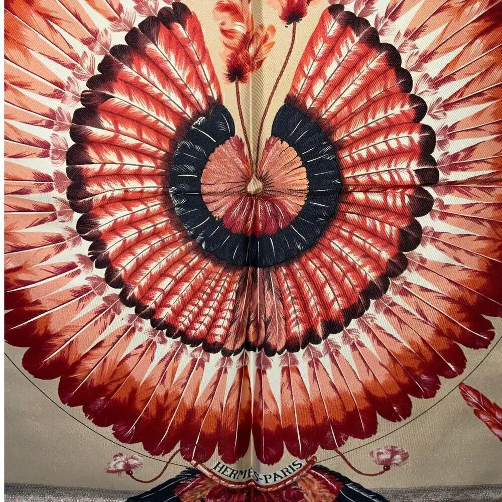 Hermes Vintage BRAZIL Feather Motif Silk Scarf 90cm Square - Picture 12 of 15